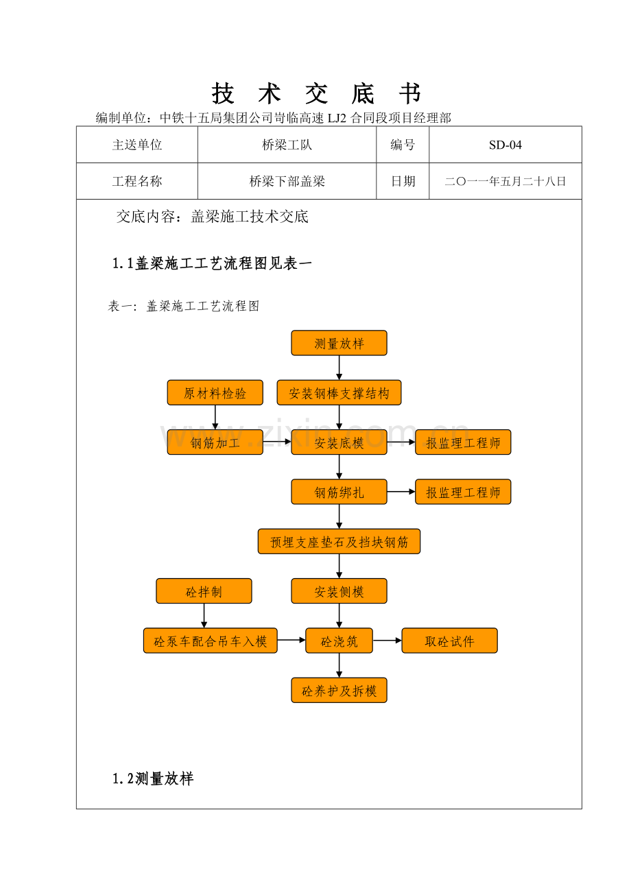 盖梁-施工技术交底资料讲解.doc_第1页