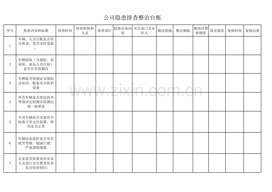 公司隐患排查整治台账word版本.xls_第1页