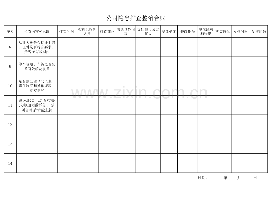 公司隐患排查整治台账word版本.xls_第2页