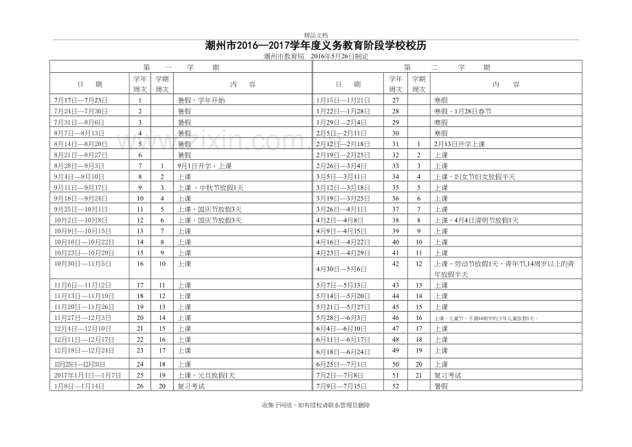 潮州市2016—2017度义务教育阶段学校校历教学内容.doc_第2页