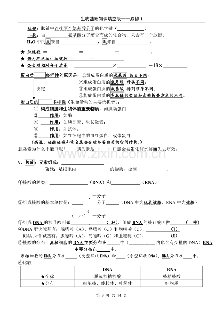 高中生物必修1基础知识填空版培训资料.doc_第3页