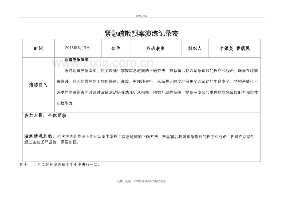 紧急疏散预案演练好活动记录表备课讲稿.doc_第3页