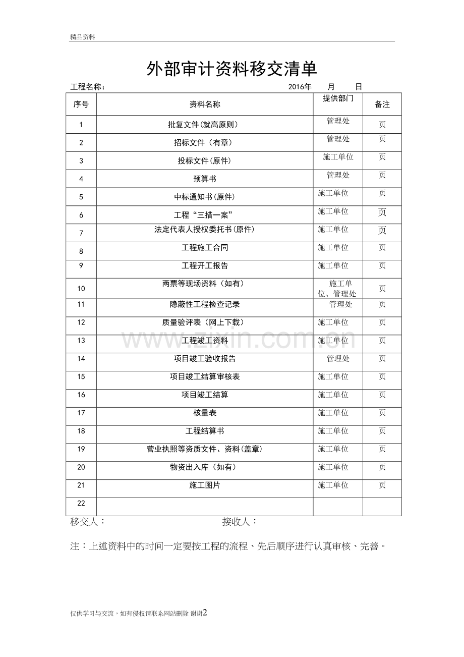 工程审计资料移交清单复习进程.doc_第2页