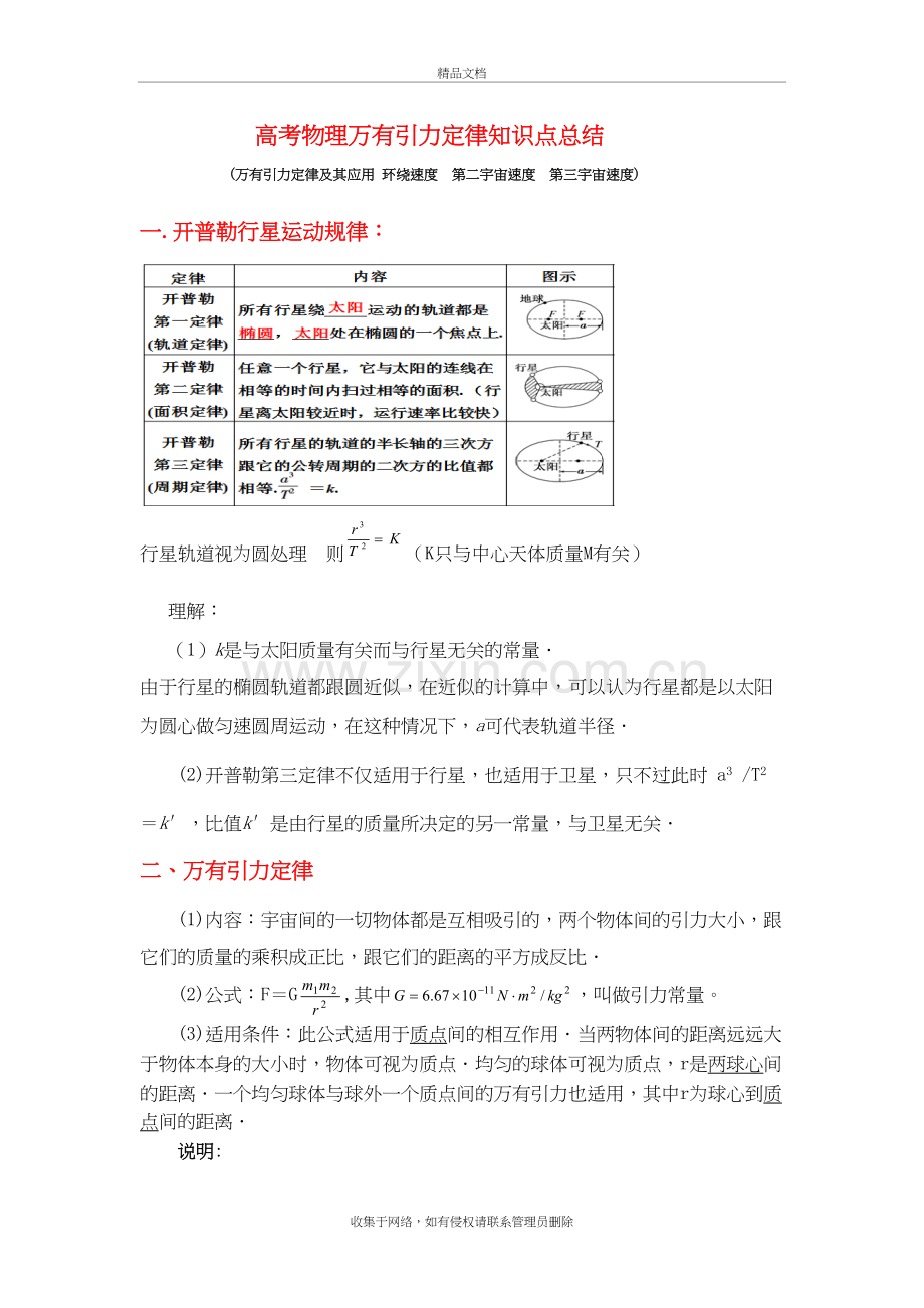 高考物理万有引力定律知识点总结-学生版doc资料.doc_第2页