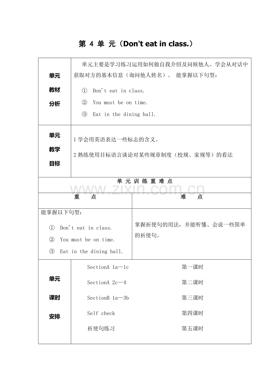 七年级下册英语第四单元教案教学提纲.doc_第1页