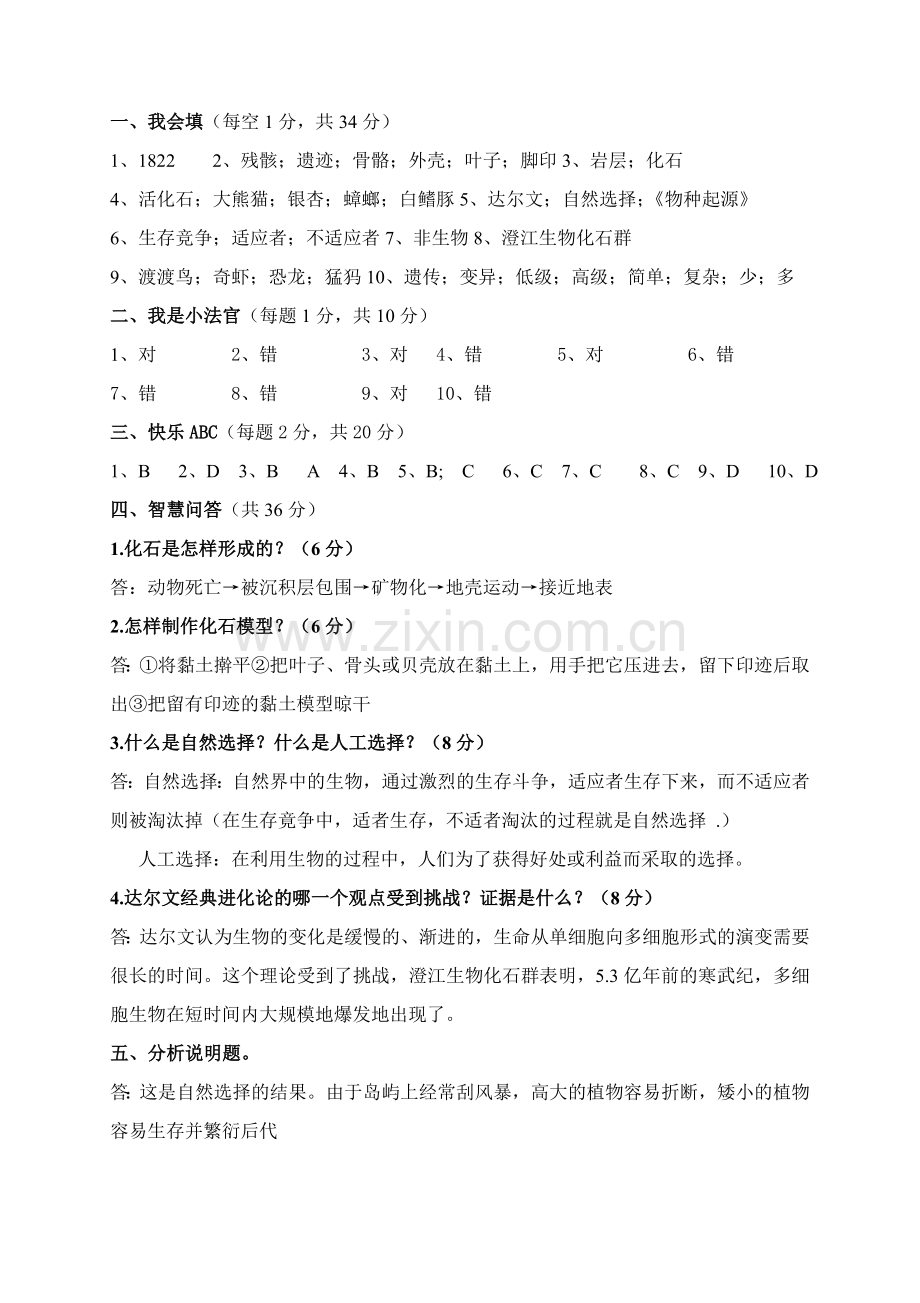 苏教版六年级下册科学第三单元试卷(附答案)教学总结.doc_第3页