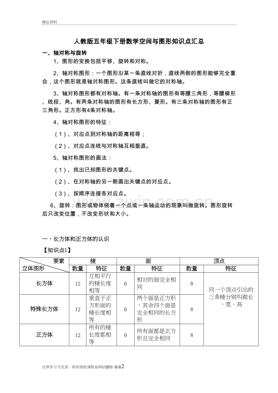 人教版五年级下册数学空间与图形知识点汇总讲课教案.doc_第2页