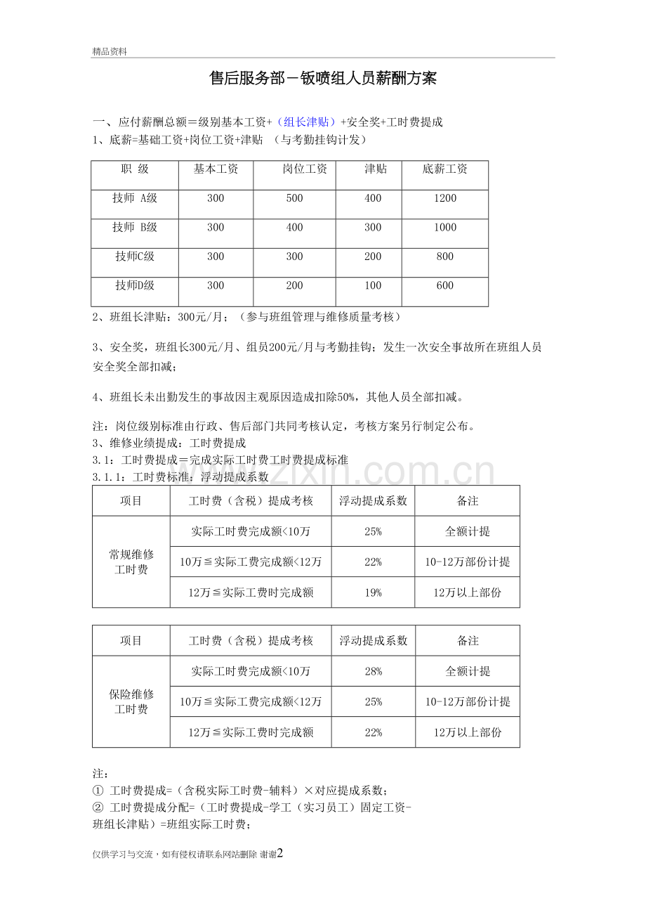 4.售后部-钣喷组薪酬方案教学资料.doc_第2页