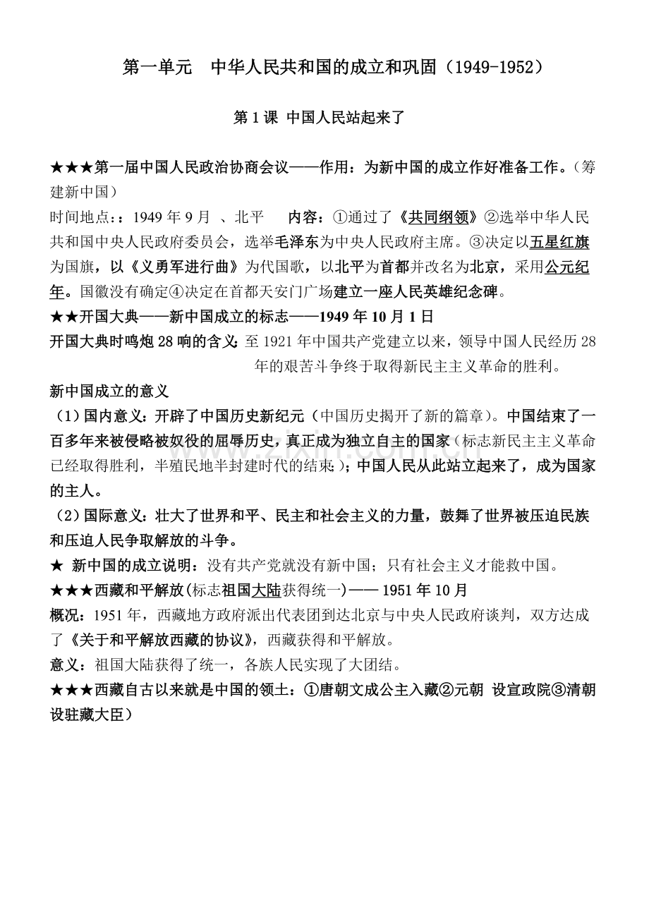 八年级下册历史主要知识点归纳整理复习过程.doc_第1页