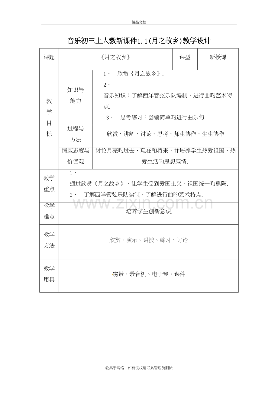 音乐初三上人教新资料1.1(月之故乡)教学设计doc资料.doc_第2页