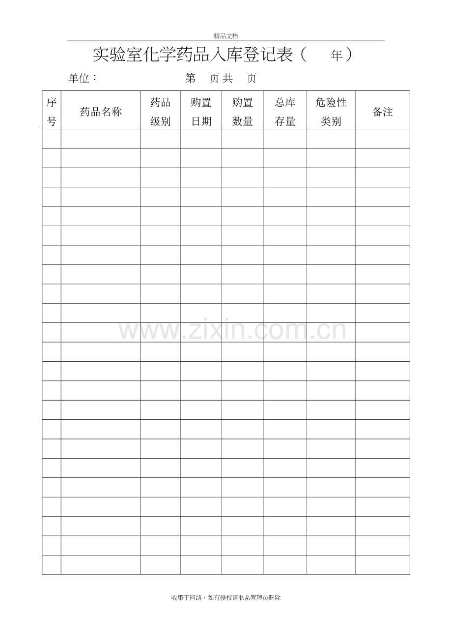 实验室化学试剂入库登记表.教学文案.doc_第2页