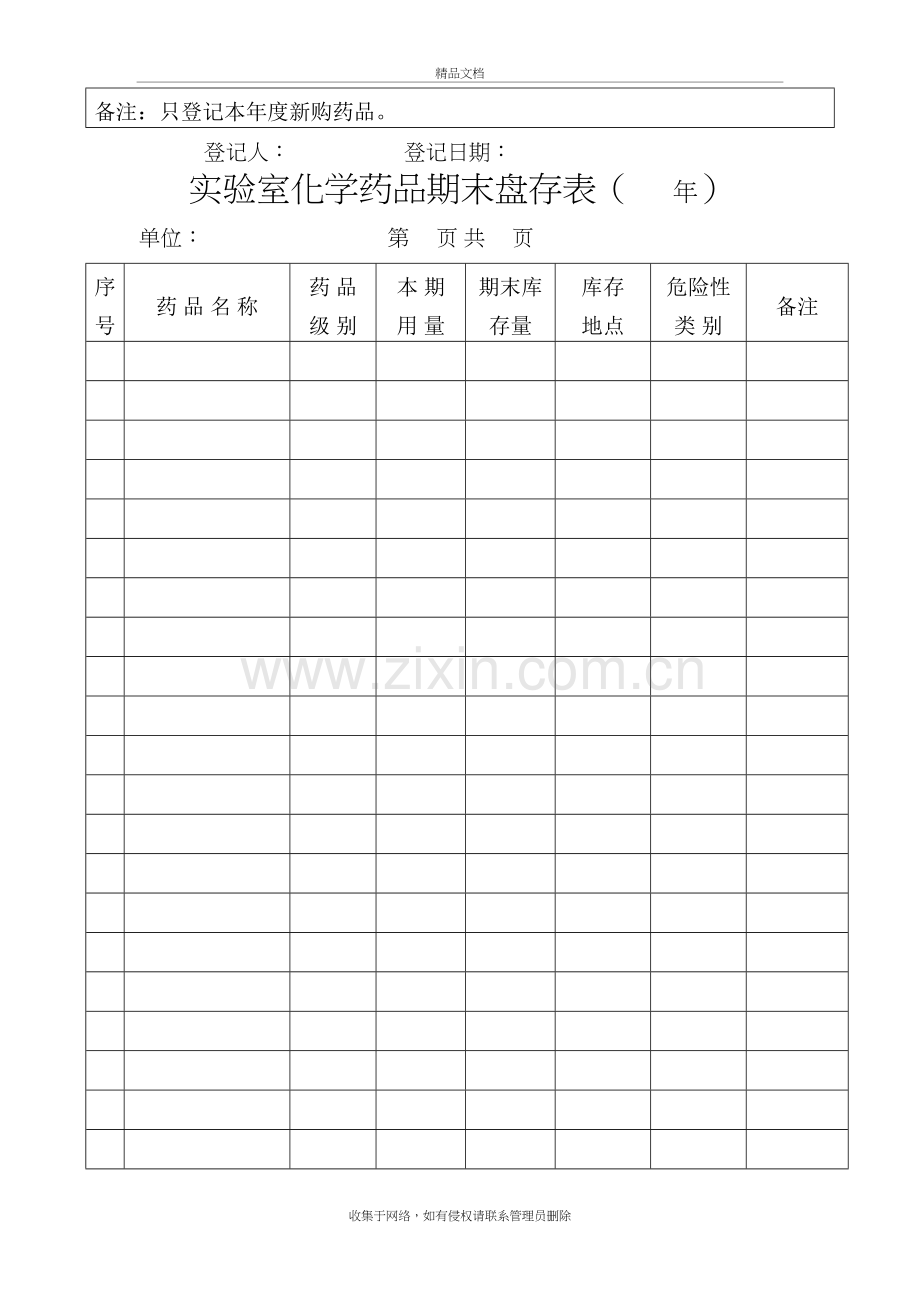 实验室化学试剂入库登记表.教学文案.doc_第3页