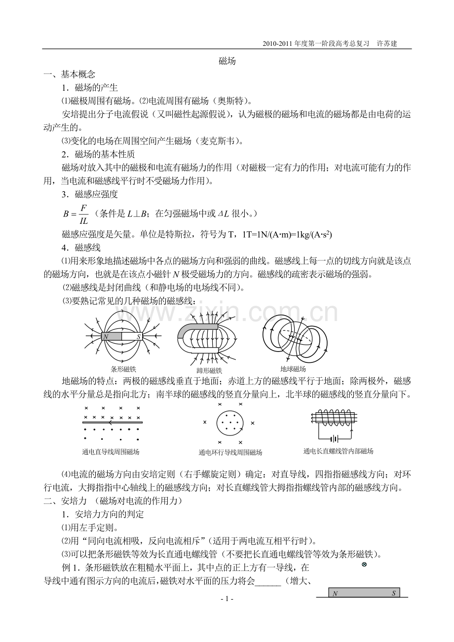 高中物理磁场知识点总结+例题学习资料.doc_第1页