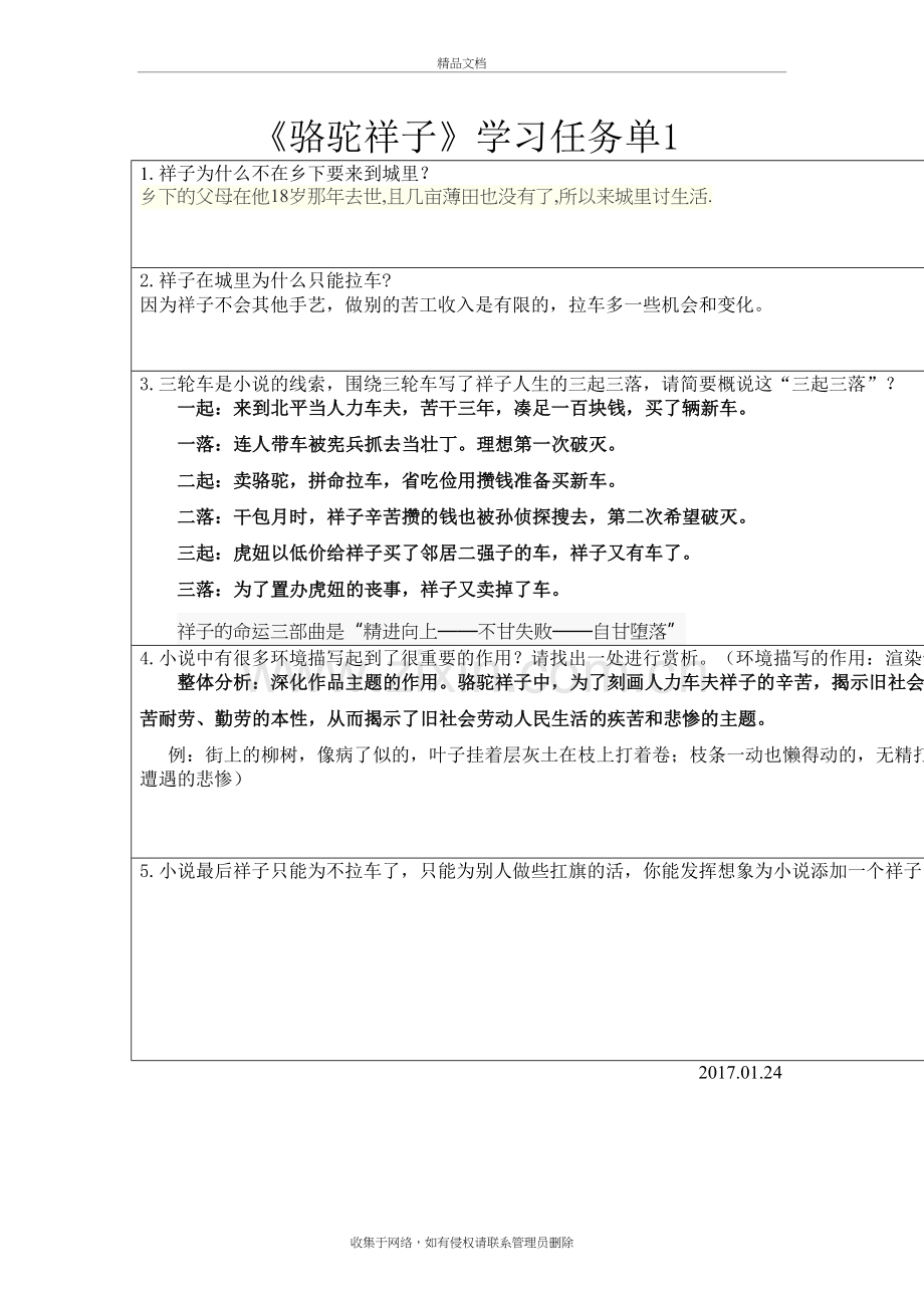 《骆驼祥子》学习任务单2说课讲解.doc_第2页