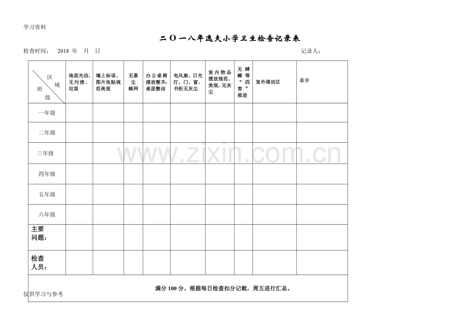 小学卫生检查记录表知识讲解.doc_第1页