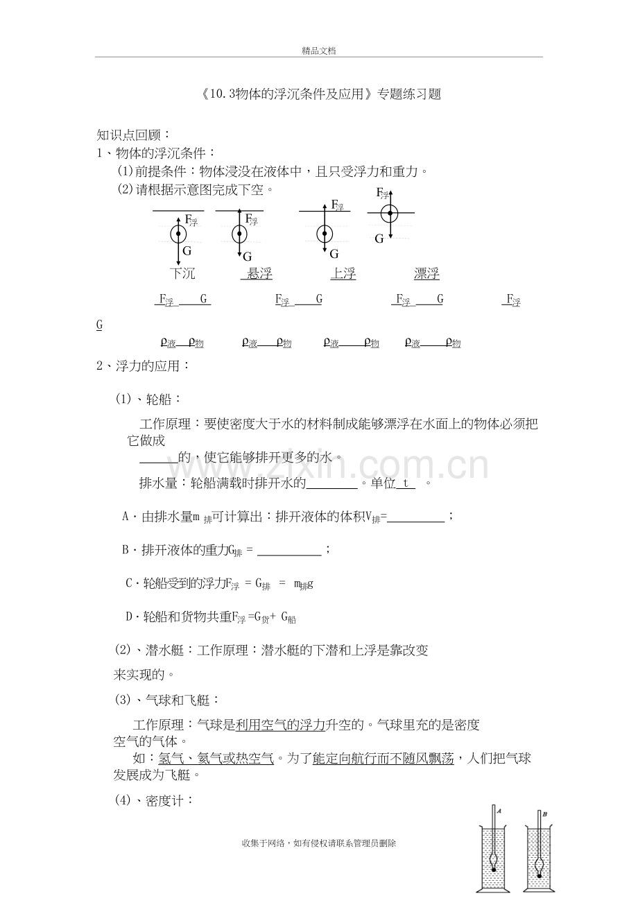 《10.3物体的浮沉条件及应用》专项练习题培训资料.doc_第2页