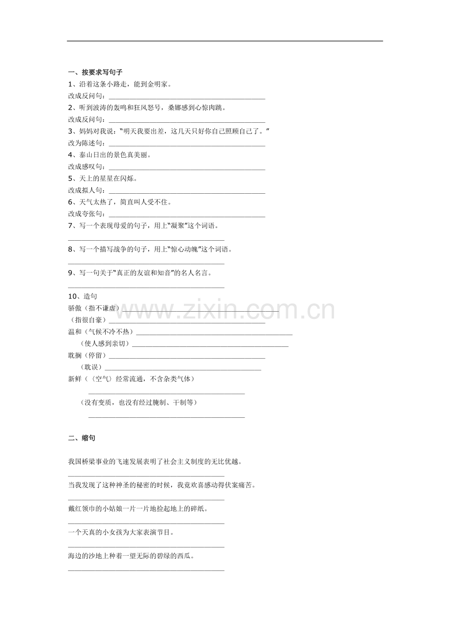 苏教版小学六年级语文句子综合练习题讲课稿.doc_第1页