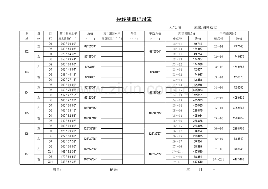 导线测量记录表自动计算知识分享.xls_第1页