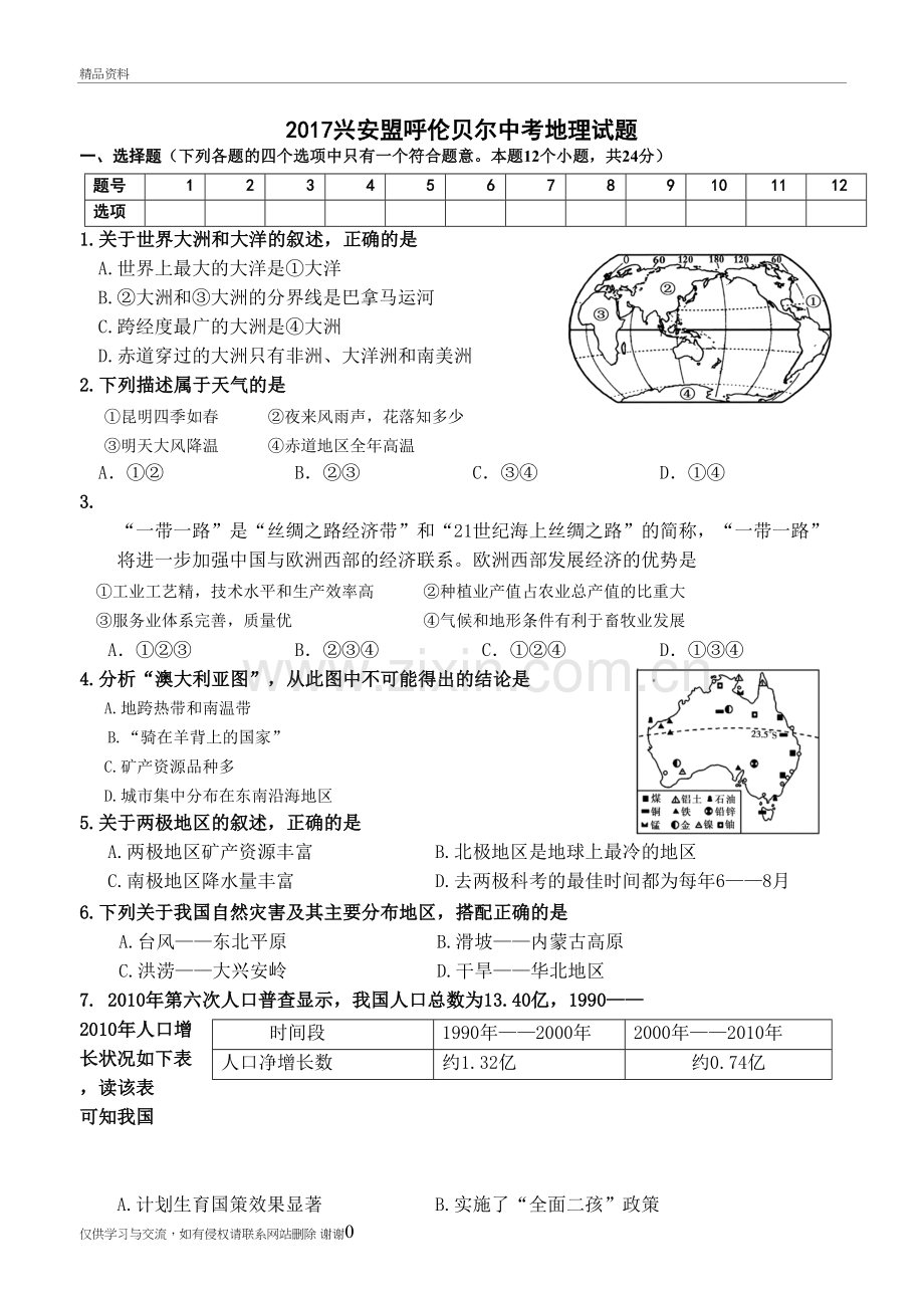 兴安盟呼伦贝尔中考地理试题教学文案.doc_第2页