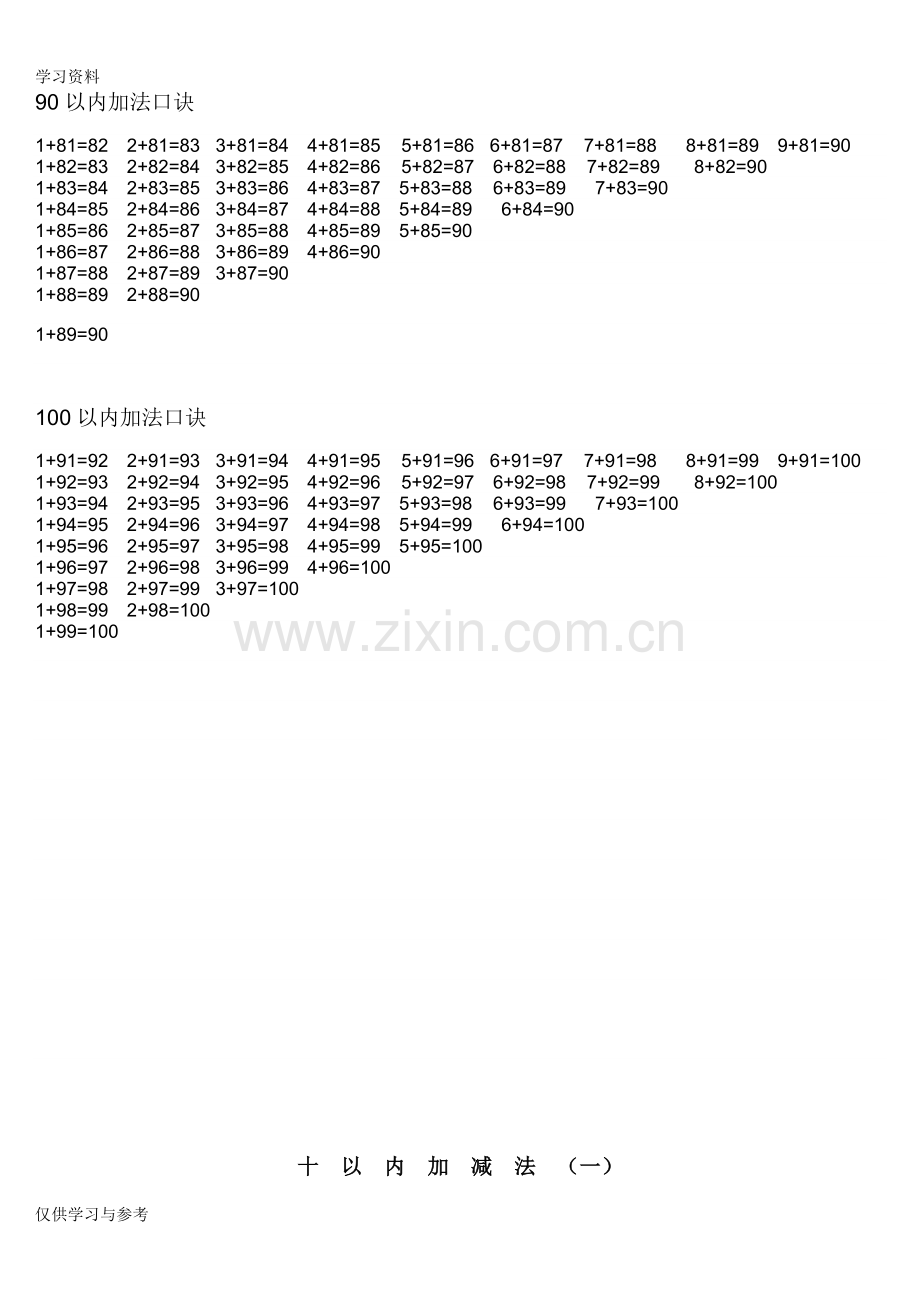 小学一年级数学加法口诀表说课材料.doc_第3页