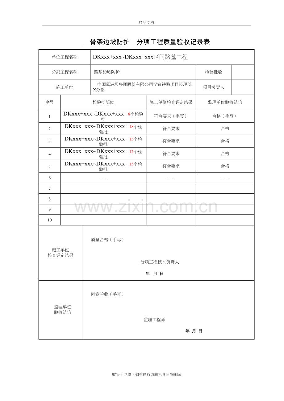 7-3路基边坡防护分部工程所属——骨架边坡防护分项工程报验资料样表教学教材.doc_第3页