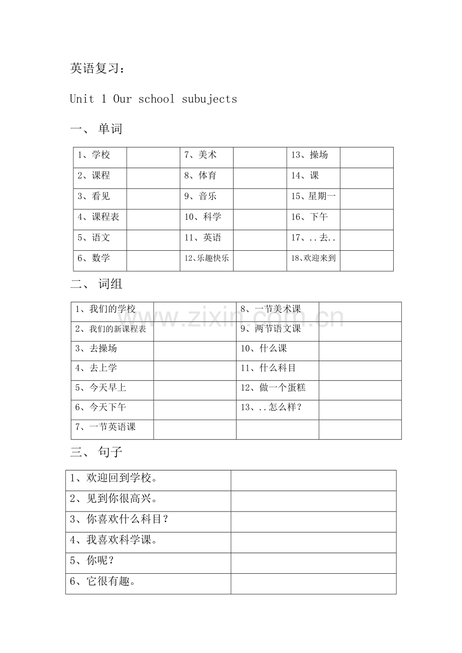 苏教版小学四年级下英语单词、词组、句子总复习教学内容.doc_第1页