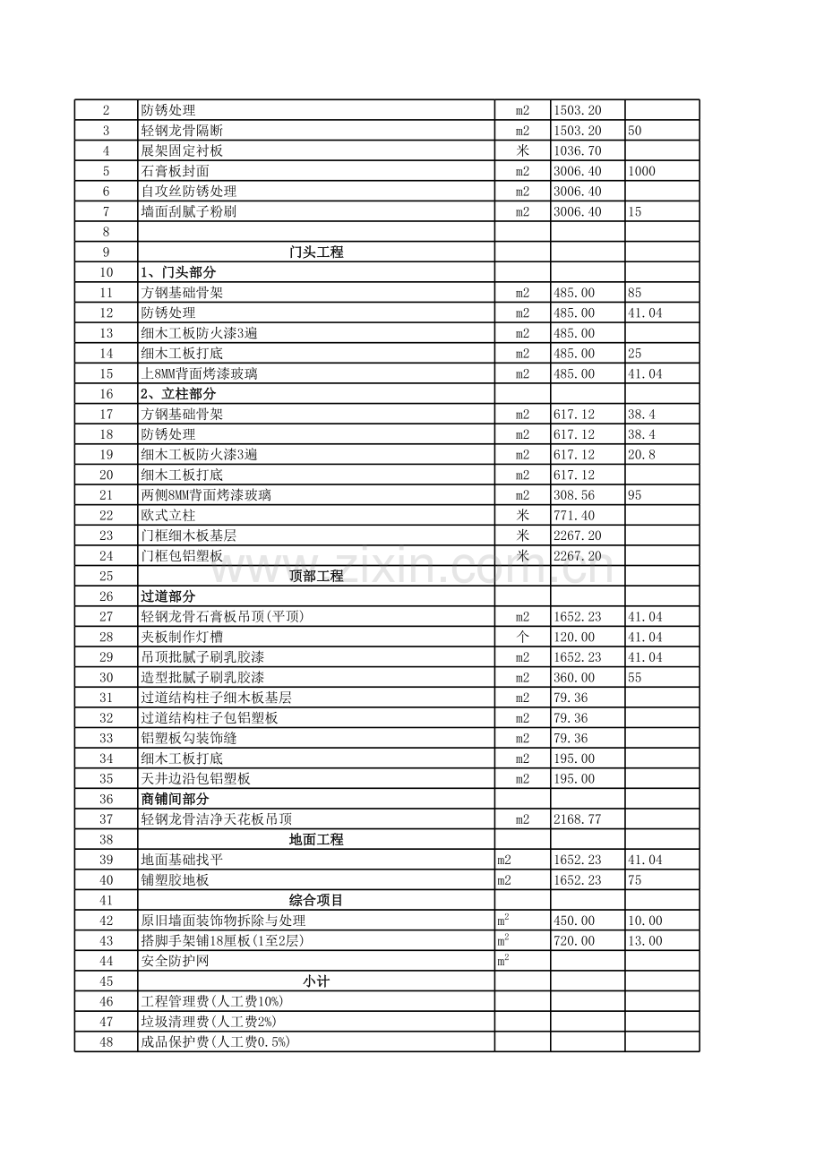 商场装饰工程预算表教学文稿.xls_第3页