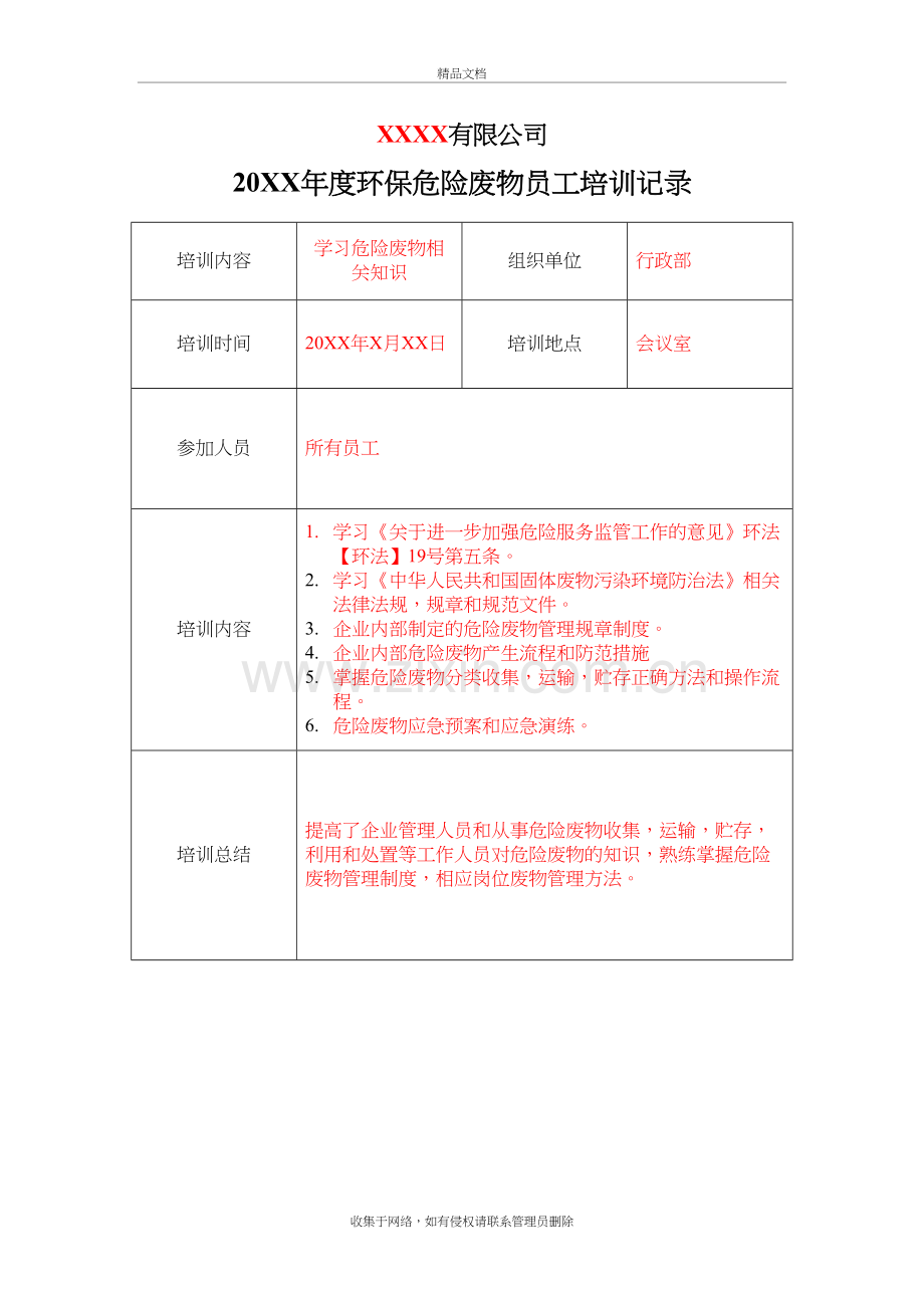 环保危险废物培训记录(样板)教学内容.doc_第2页