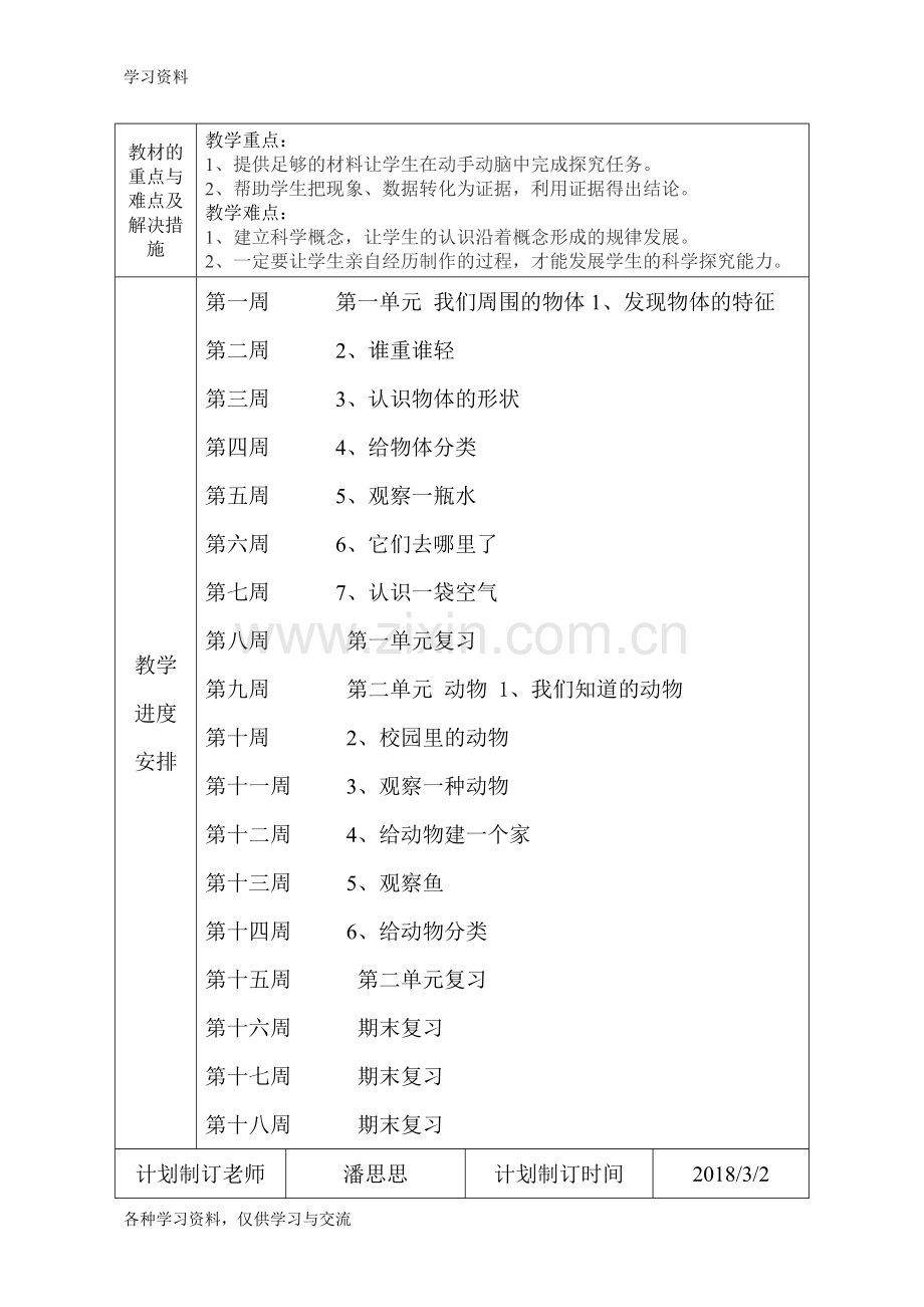 一年级下册科教版科学教学计划复习课程.doc_第2页