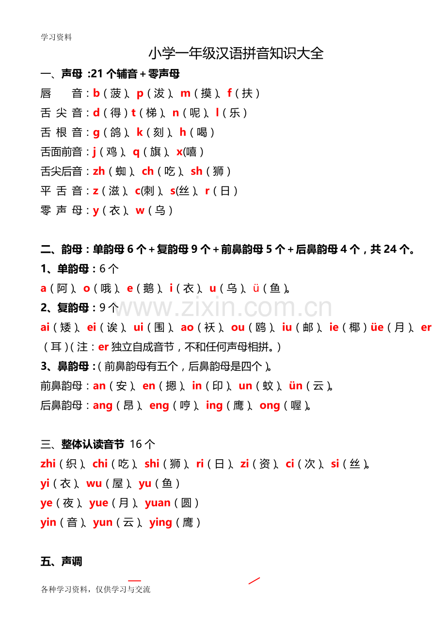 一年级拼音知识大全及每日拼读练习资料.doc_第1页