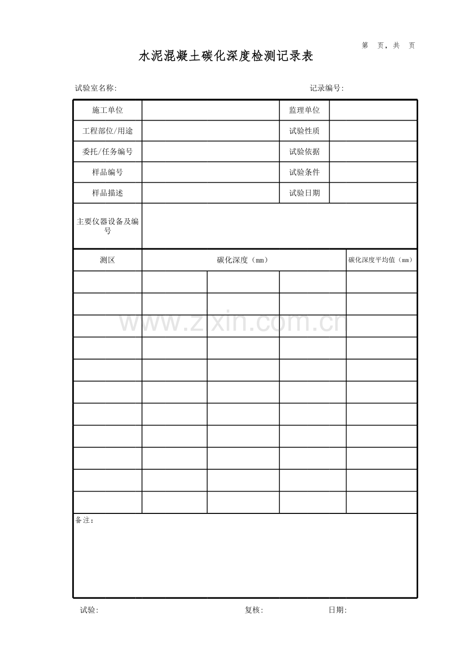 公路工程试验检测套表-混凝土碳化深度试验记录表知识分享.xlsx_第1页