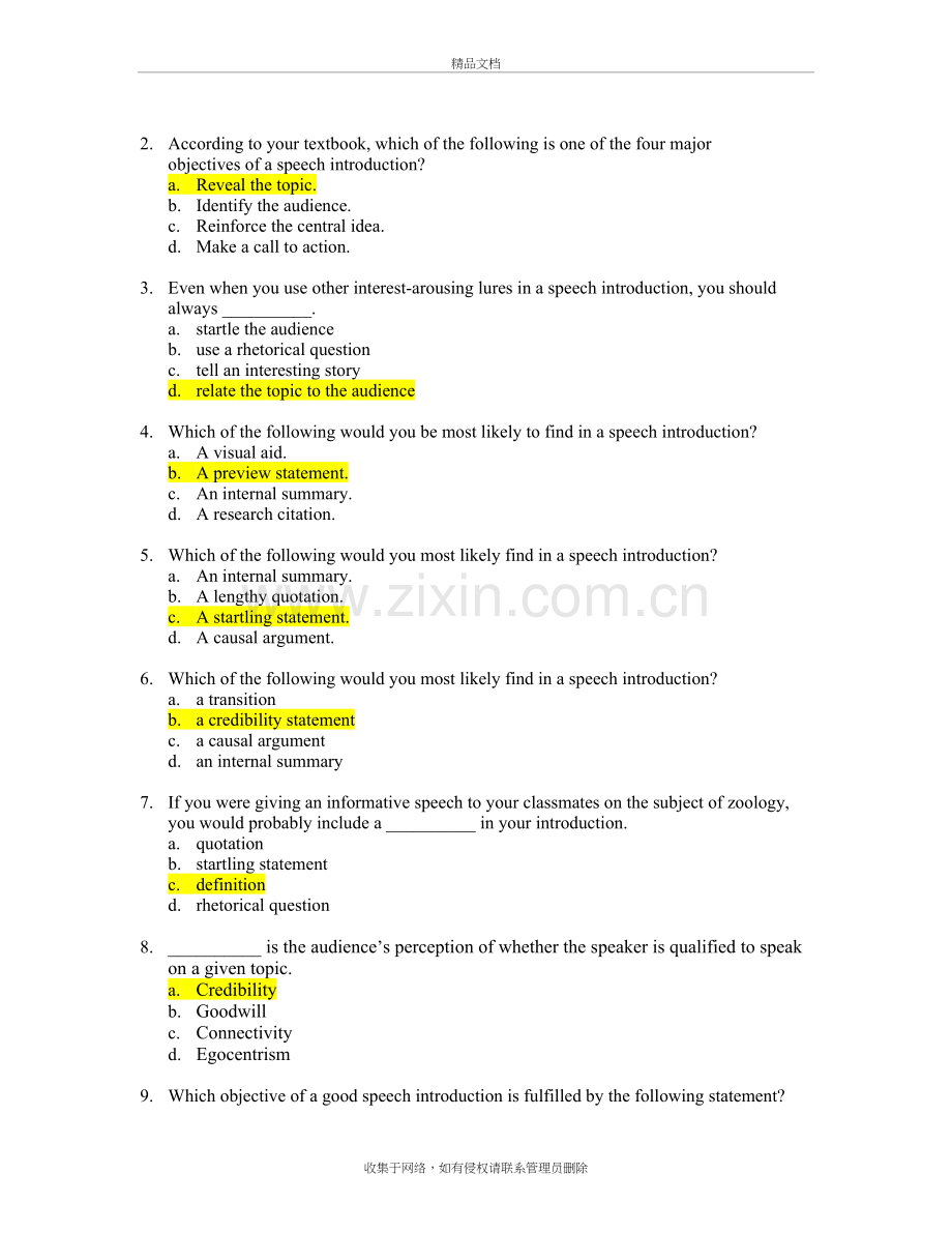 A10-Test-Bank-Part-II-Chapter-8-Begining-and-Ending-the-Speech资料讲解.doc_第3页