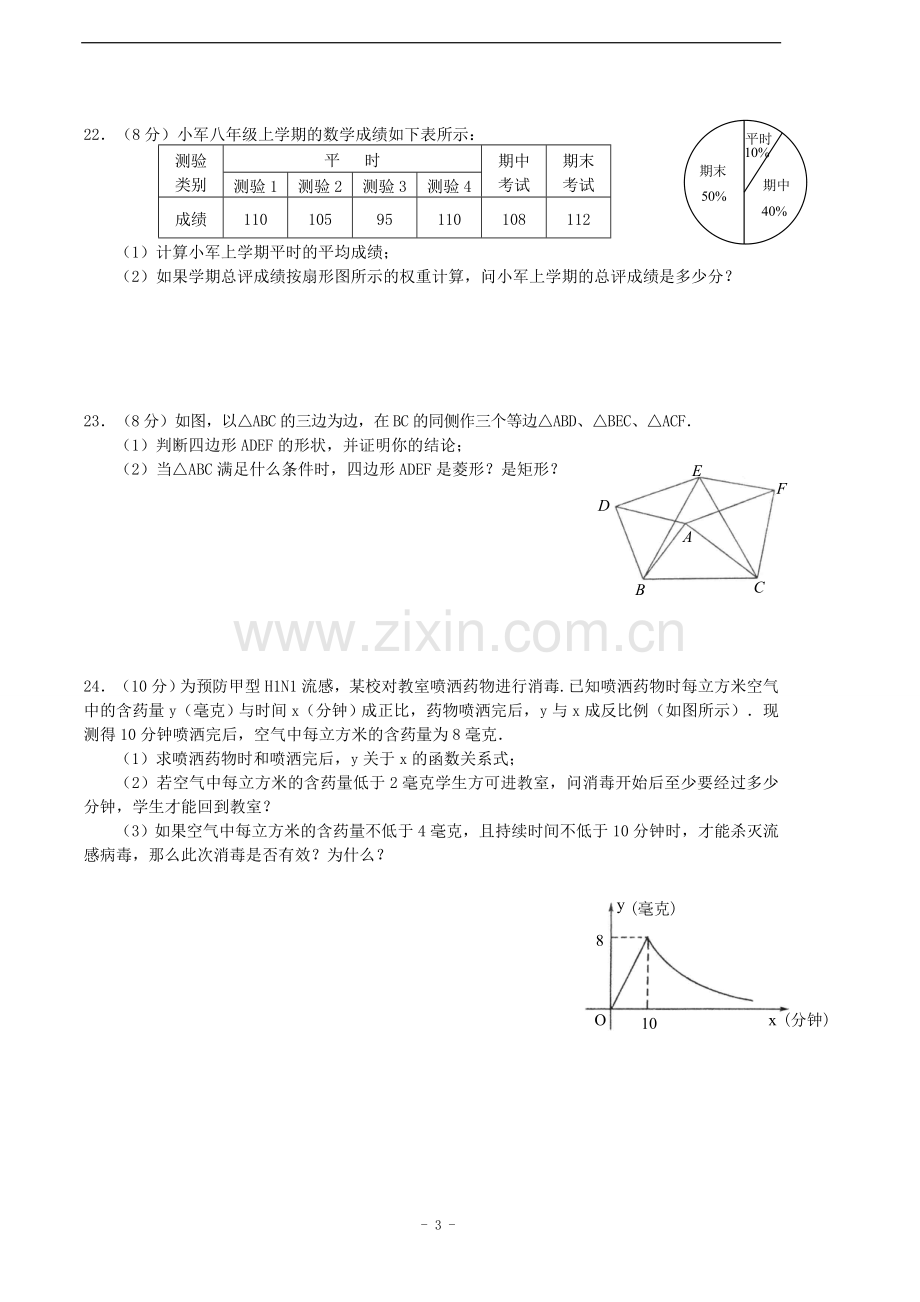 八年级下学期期末考试数学试卷(人教版)(含答案)(超经典)学习资料.doc_第3页