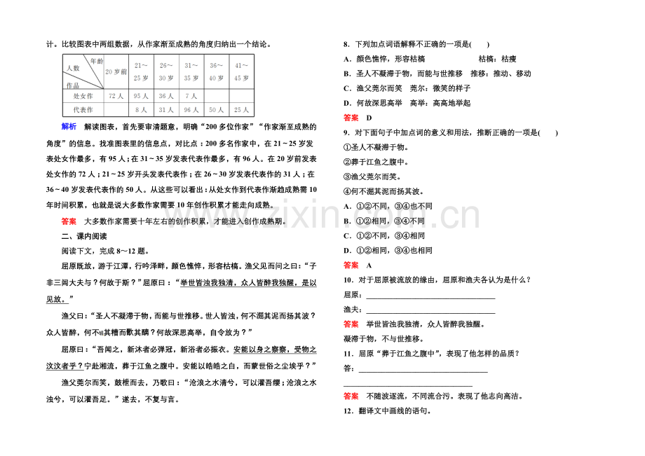 2020-2021学年高中语文苏教版必修5双基限时练13渔父.docx_第2页