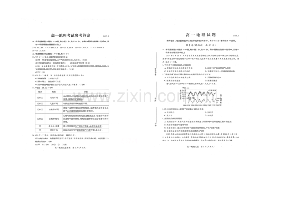 山东省德州市2020-2021学年高一上学期2月期末统考地理试题扫描版含答案.docx_第1页