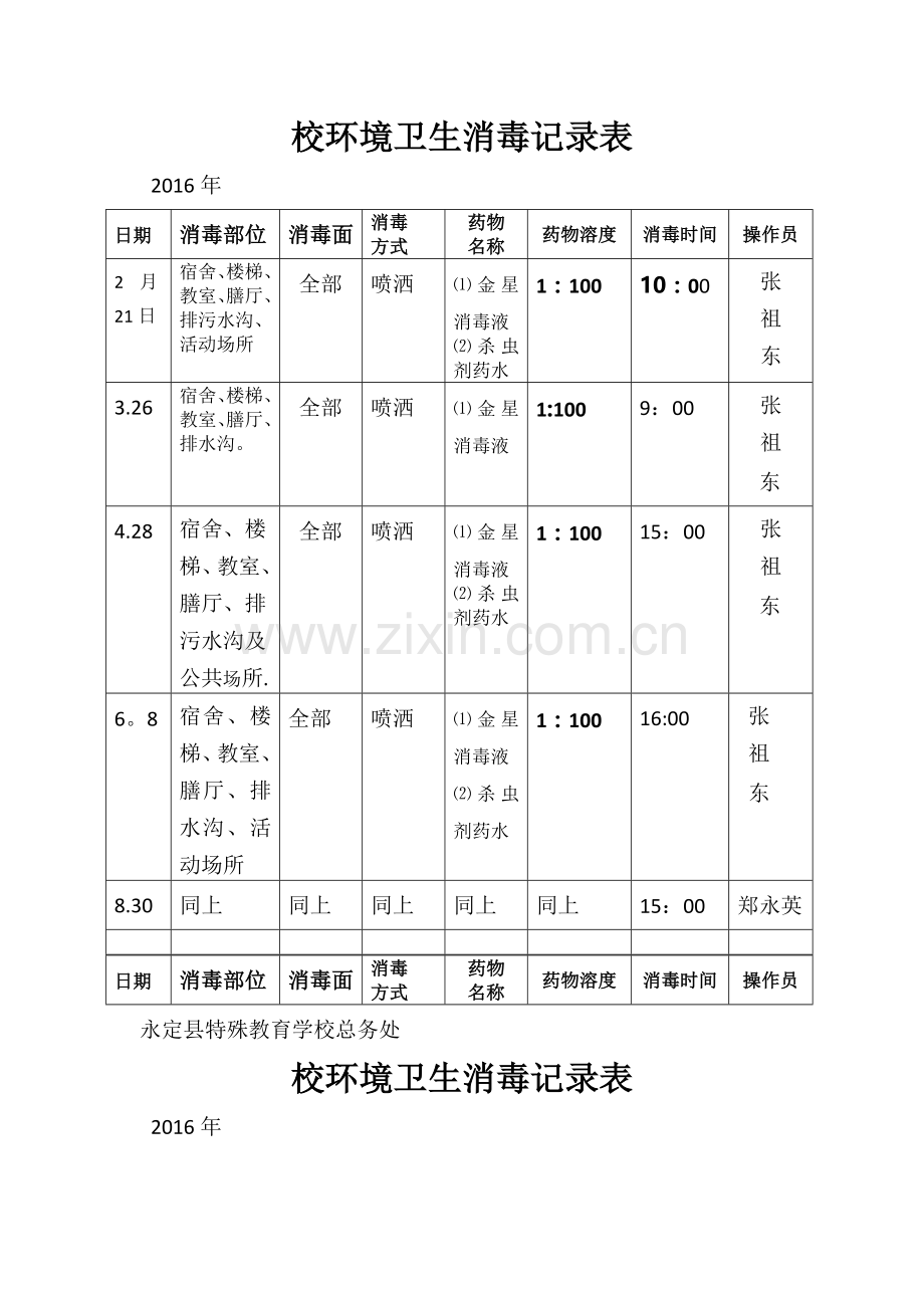 校环境卫生消毒记录表.doc_第1页