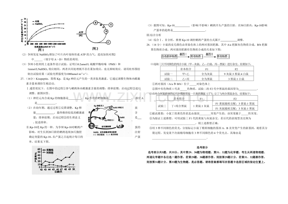 福建省莆田一中2021届高三第三次月考试卷理科综合生物-Word版含答案.docx_第2页