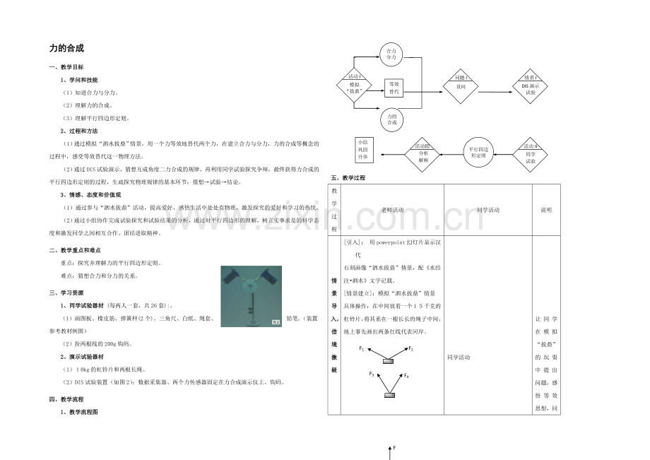 高中沪科版物理必修一教学参考：第4章-第1节-怎样求合力1-.docx_第1页