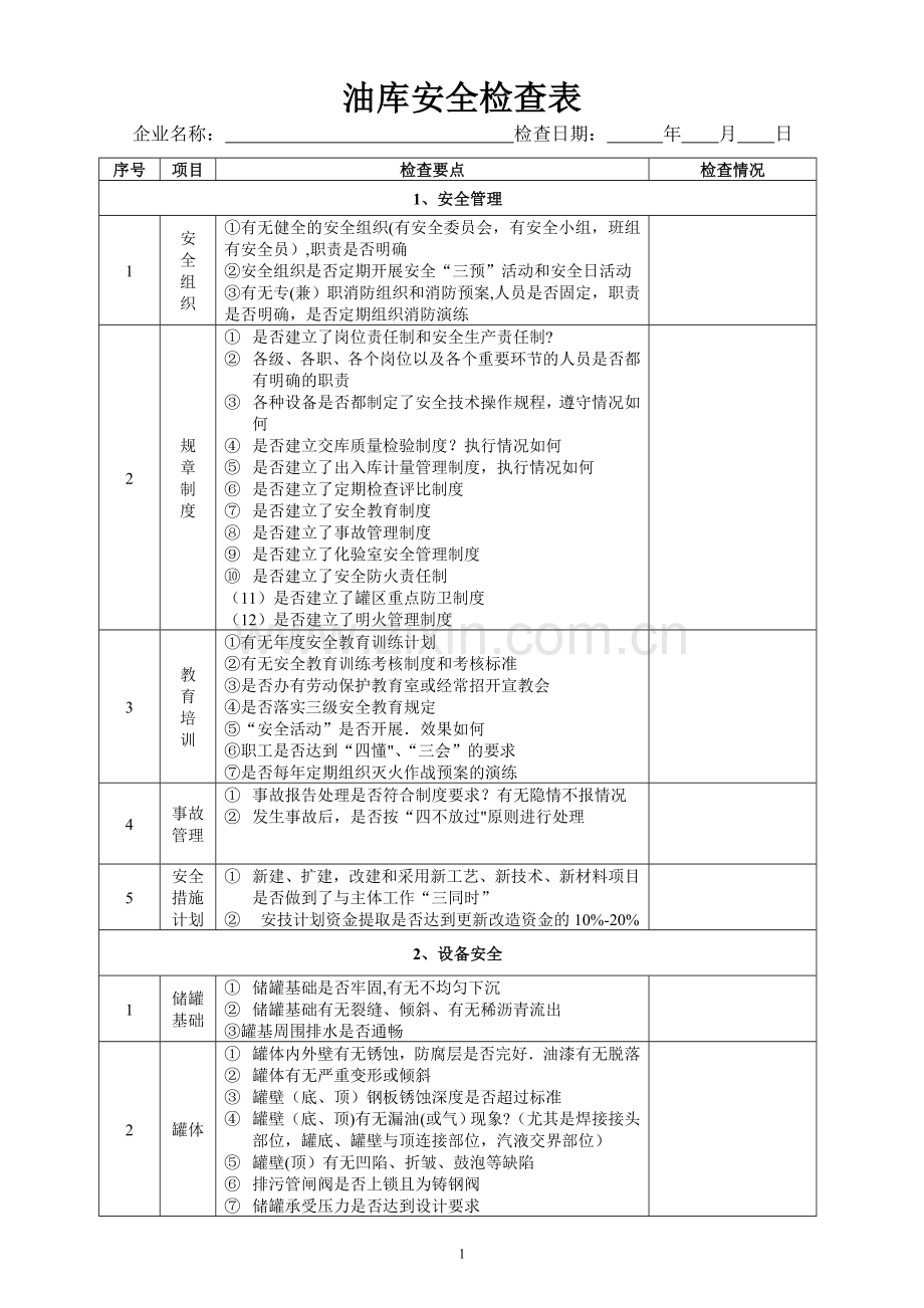 油库专项安全检查表.doc_第1页