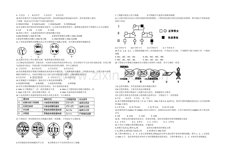 上海市松江二中2013-2020学年高二下学期期中考试生物试题word版无答案.docx_第2页