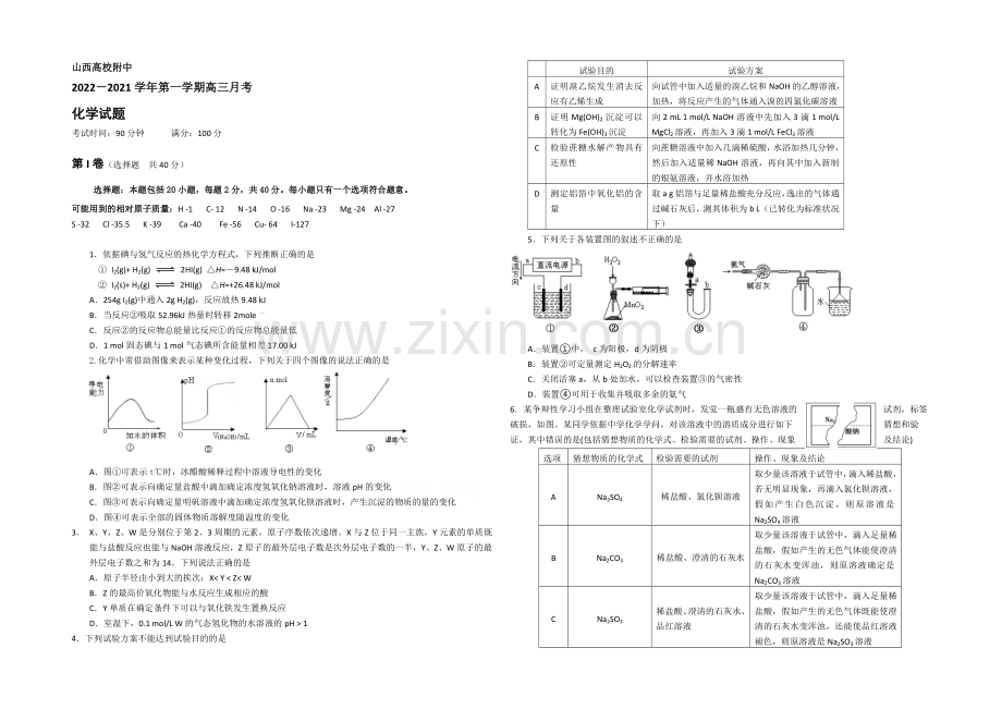 山西省山大附中2021届高三12月月考化学试题-Word版含答案.docx_第1页