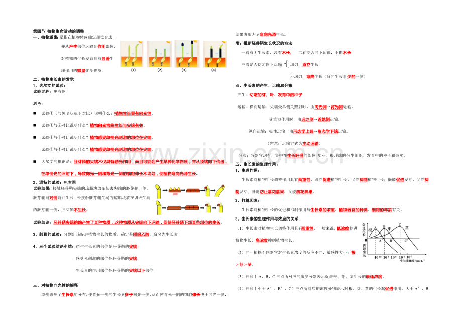 2022届高三生物苏教版第一轮复习知识梳理-必修三-2.4植物生命活动的调节.docx_第1页