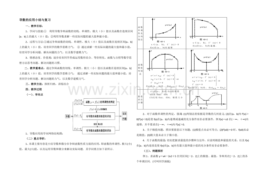 高中数学(北师大版)选修2-2教案：第3章-导数的应用-复习参考教案.docx_第1页