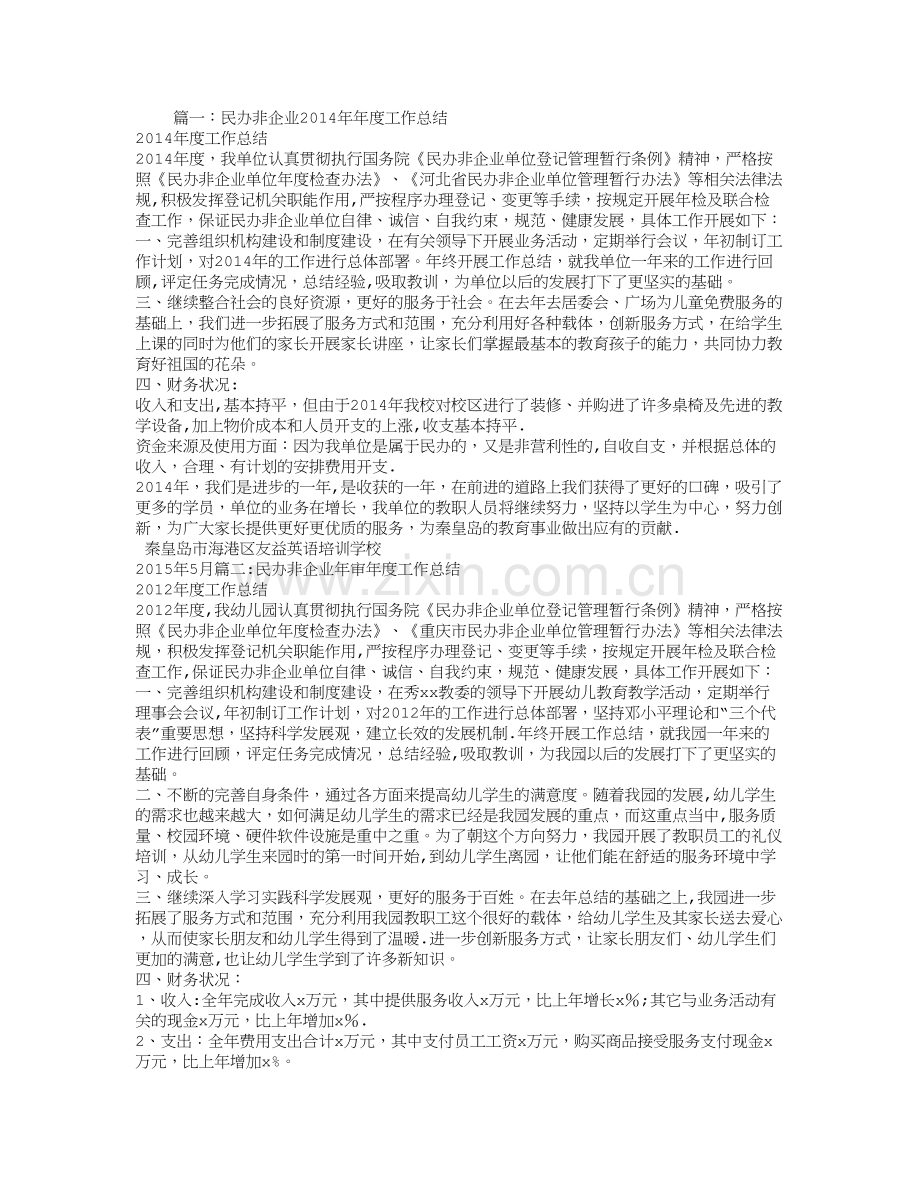 民办非企业年度工作总结.doc_第1页