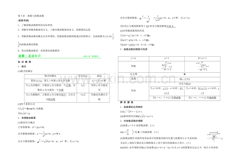 2021年高考数学(四川专用-理)一轮复习考点突破：第2篇-第5讲-指数与指数函数.docx_第1页