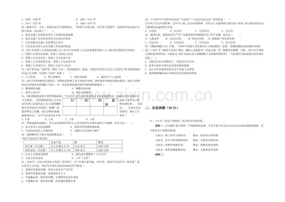 山东省德州市某中学2021届高三上学期周考试题历史-Word版含答案.docx_第2页