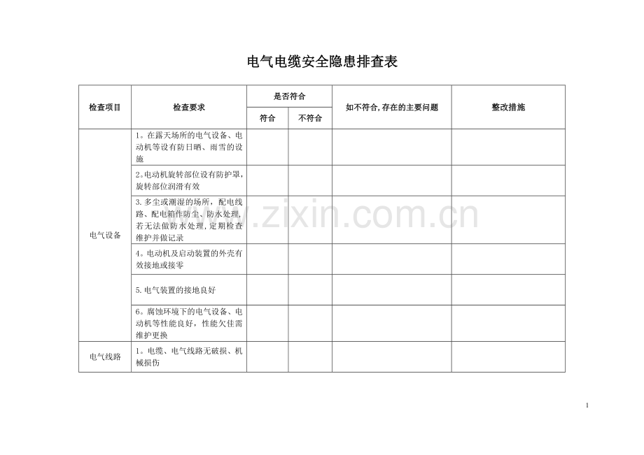 电气电缆隐患排查表.doc_第1页