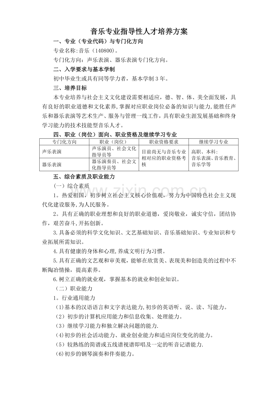 中等职业教育音乐专业指导性人才培养方案.doc_第1页