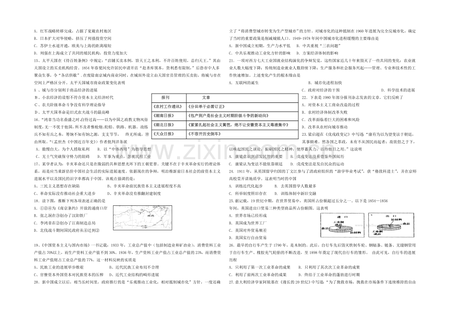 河南省实验中学2021届高三上学期第一次月考历史试题-Word版含答案.docx_第2页