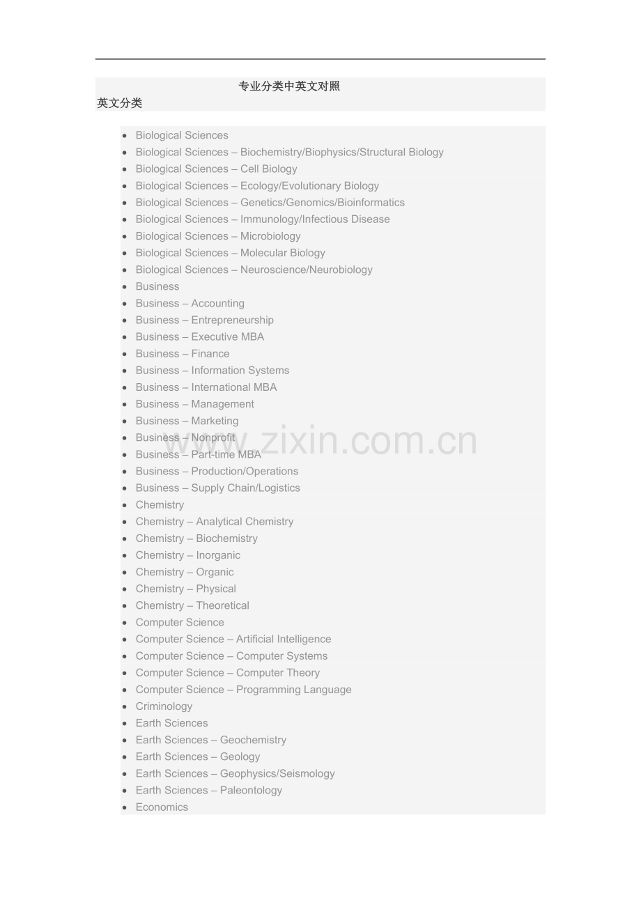 专业分类中英文对照.docx_第1页